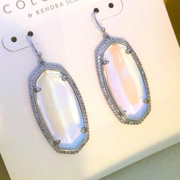 NWT RARE & RETIRED Kendra Scott Elle Lux Earrings Dichroic Silver CZ’s STUNNING - Picture 3 of 13
